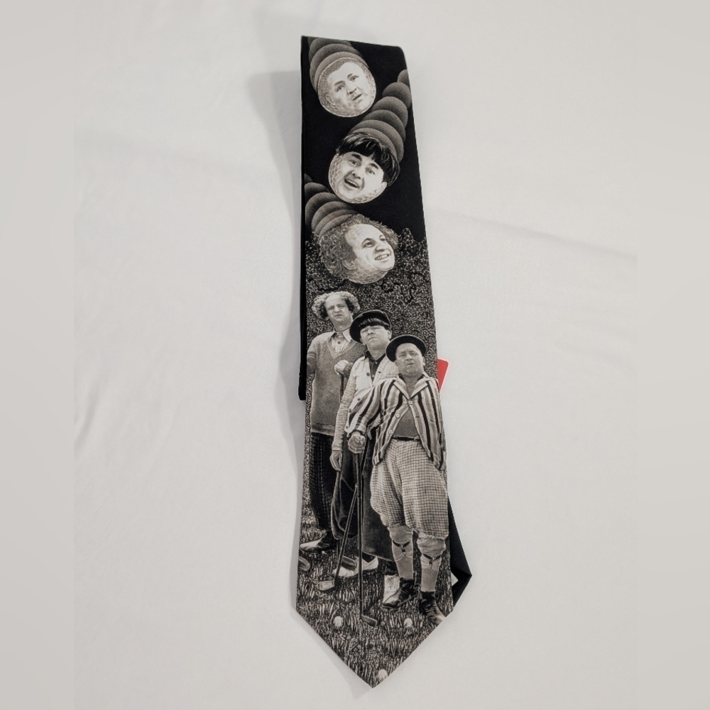 NWT!!! Vintage Ralph Marlin Three Stooges Black and White Golf Novelty Tie